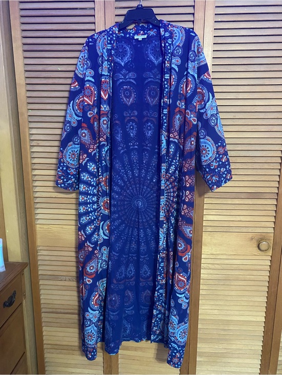 EARTHBOUND Other - EARTHBOUND Navy Paisley & Mandala Open Duster with Red and Light Blue Accents
